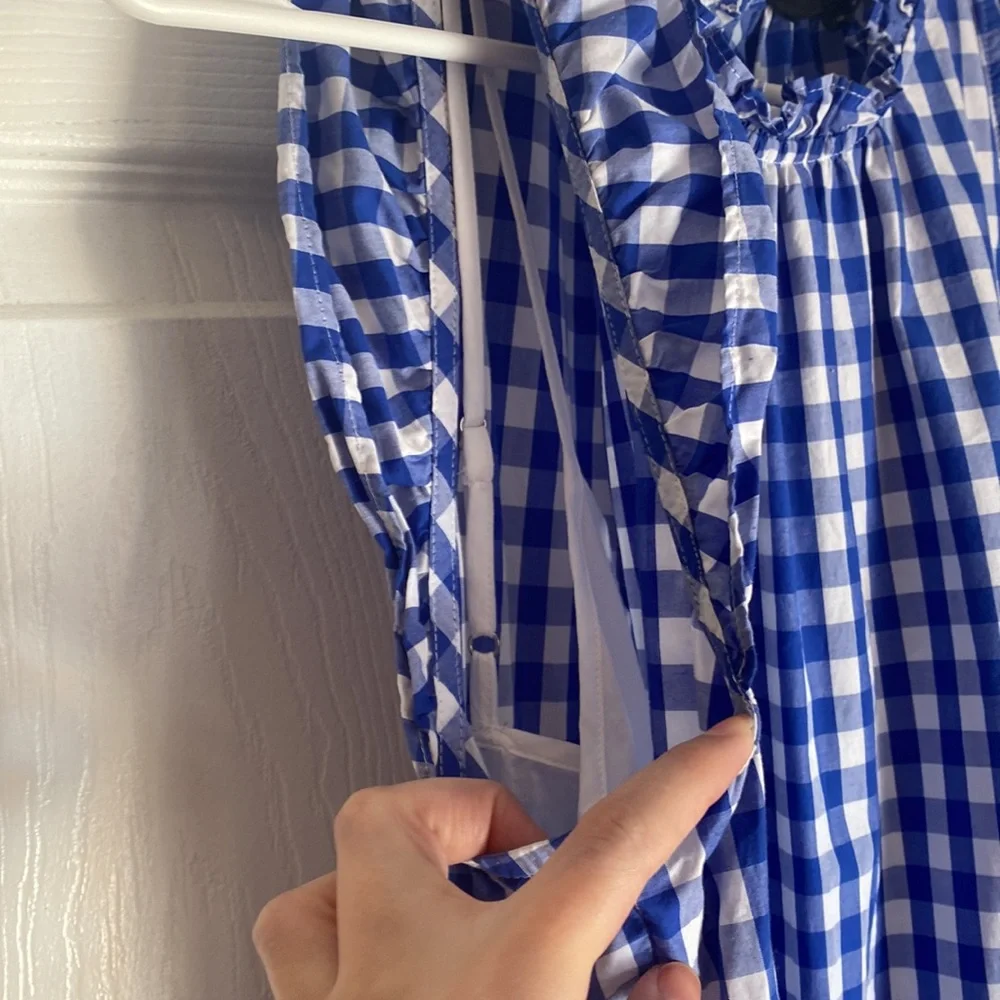 J. Crew Blue and White Gingham Tiered Midi Dress